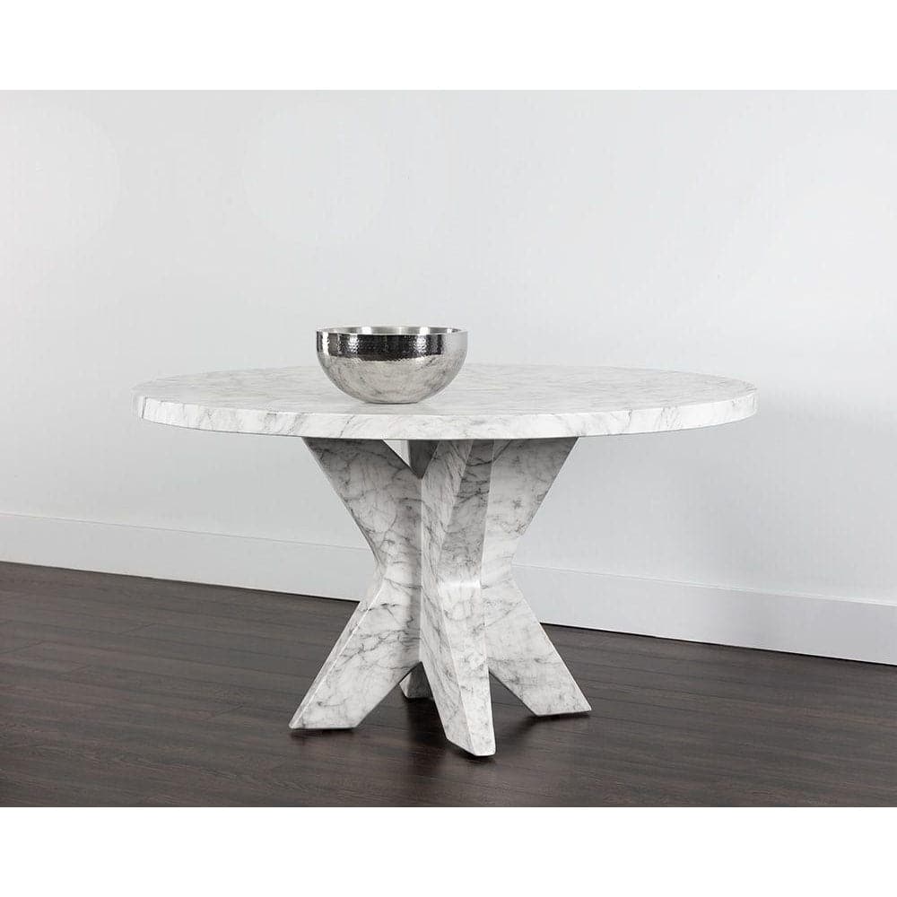 Cypher Dining Table-Sunpan-SUNPAN-106863-Dining TablesTop-White Faux Marble-Concrete-1-France and Son