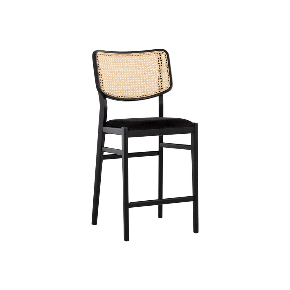 Annex Counter Stool - Velvet Black / Natural-Sunpan-SUNPAN-108282-Bar Stools-1-France and Son