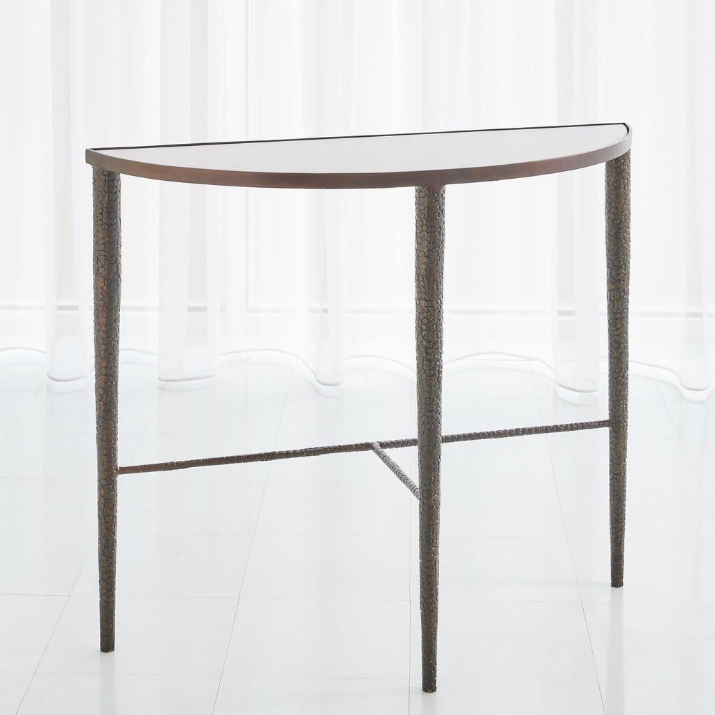 Hammered Console Table-Global Views-GVSA-7.91138-Console TablesAntique Nickel With Grey Marble-1-France and Son