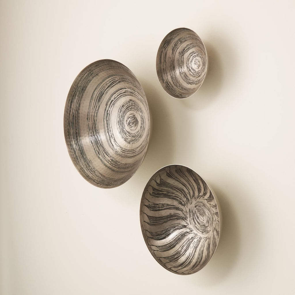 S/3 Sun Etched Wall Bowls - (Set of 3 )-Global Views-GVSA-7.91067-Wall DecorAntique Nickel-1-France and Son