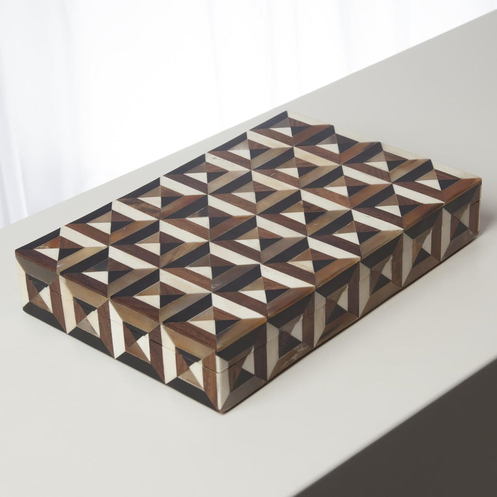 Triangle Marquetry Box - Large-Global Views-GVSA-9.93000-Baskets & Boxes-1-France and Son