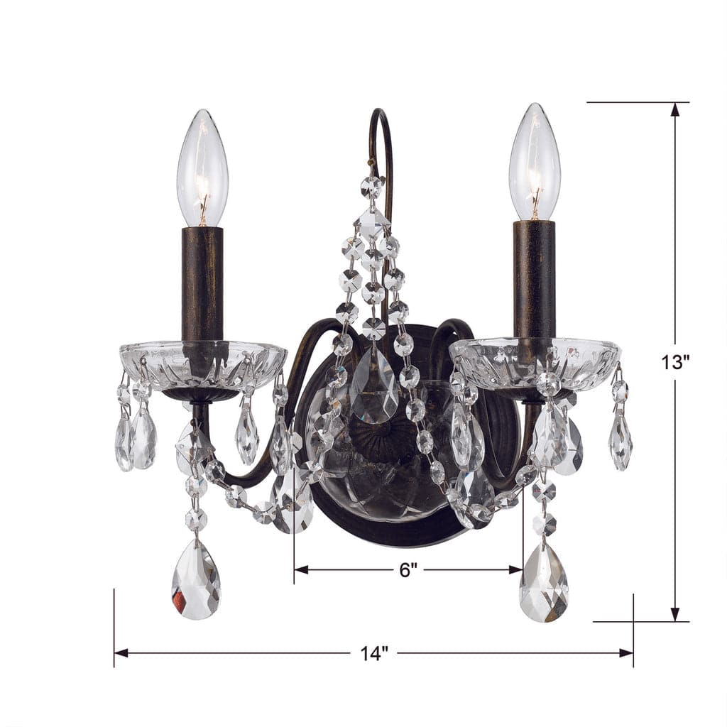 Butler 2 Light Clear Crystal Sconce-Crystorama Lighting Company-CRYSTO-3022-EB-CL-MWP-Wall Lighting-1-France and Son