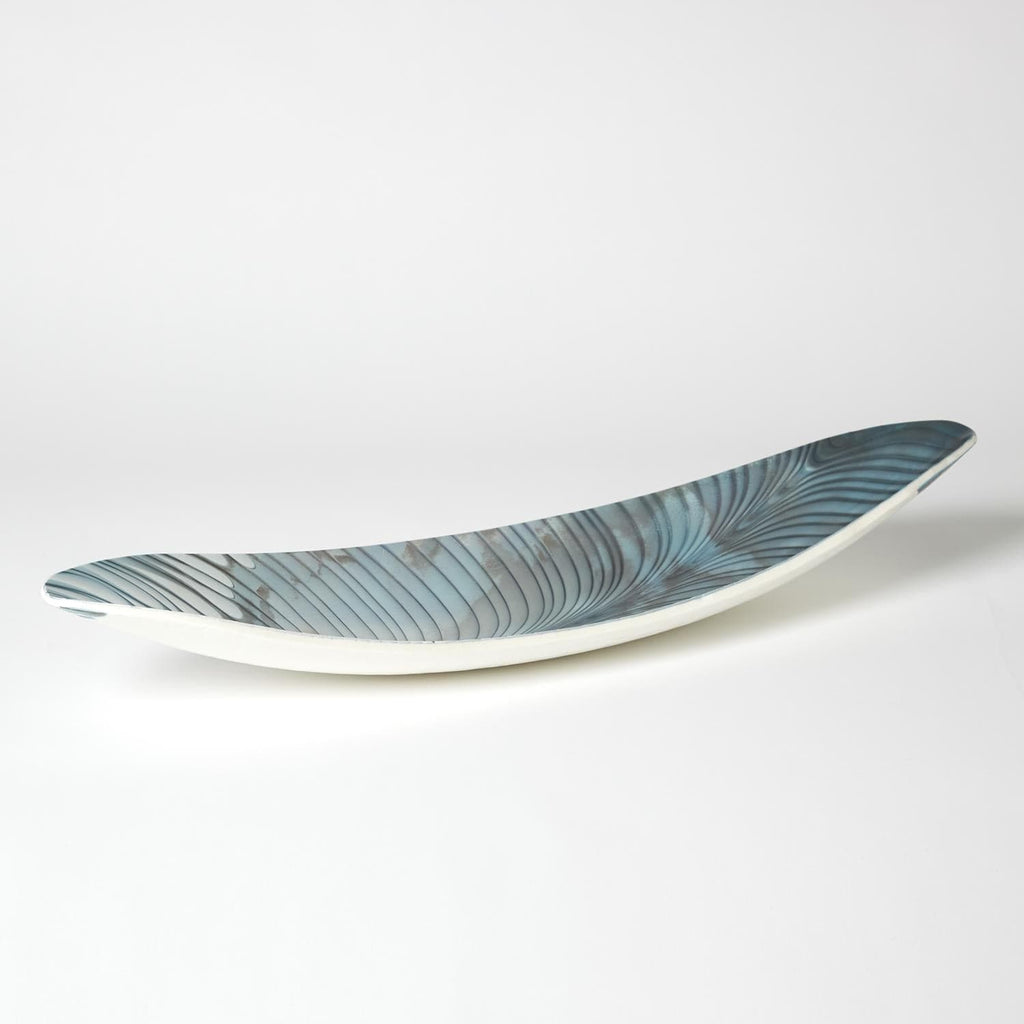Ivory Turquoise Feather Swirl Oval Bowl - Large-Global Views-GVSA-3.31467-Bowls-1-France and Son