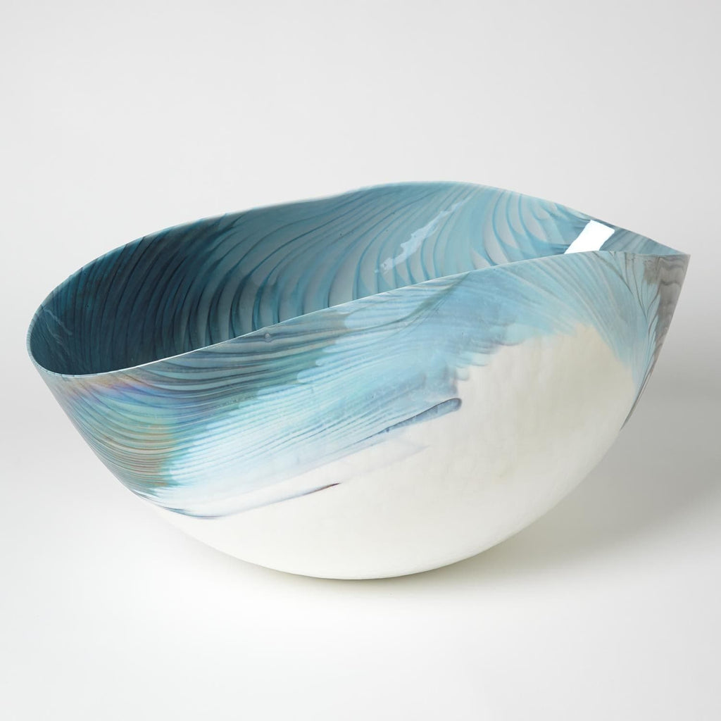 Ivory Turquoise Feather Swirl Oval Bowl - Large-Global Views-GVSA-3.31467-Bowls-1-France and Son