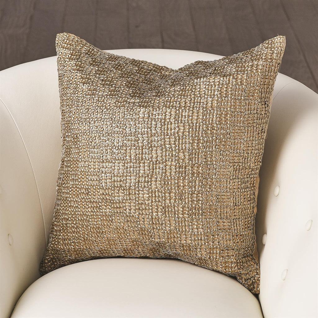 Beaded Basketweave Pillow - Antique Gold-Global Views-GVSA-AS7.90039-Pillows-1-France and Son