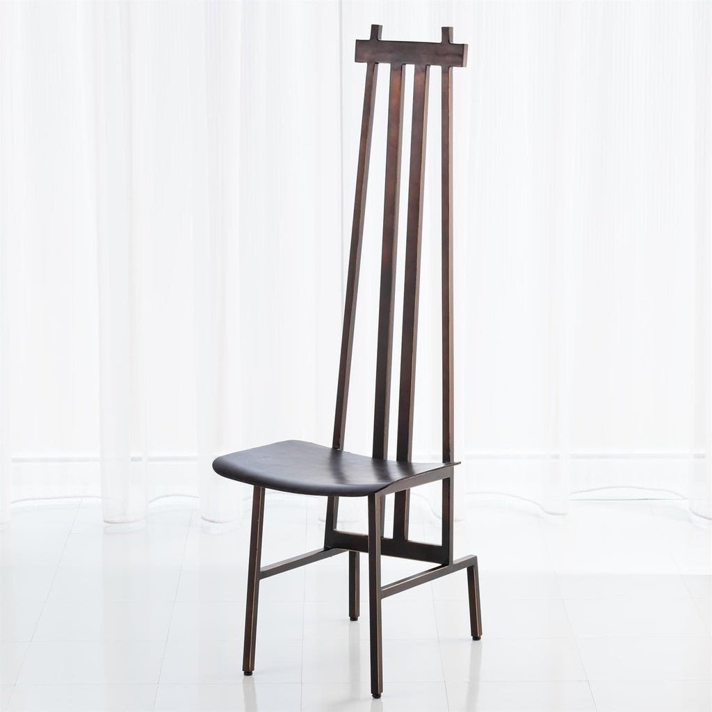 High Back Chair-Global Views-GVSA-9.93374-Dining ChairsNickel/Dark Grey Leather-1-France and Son