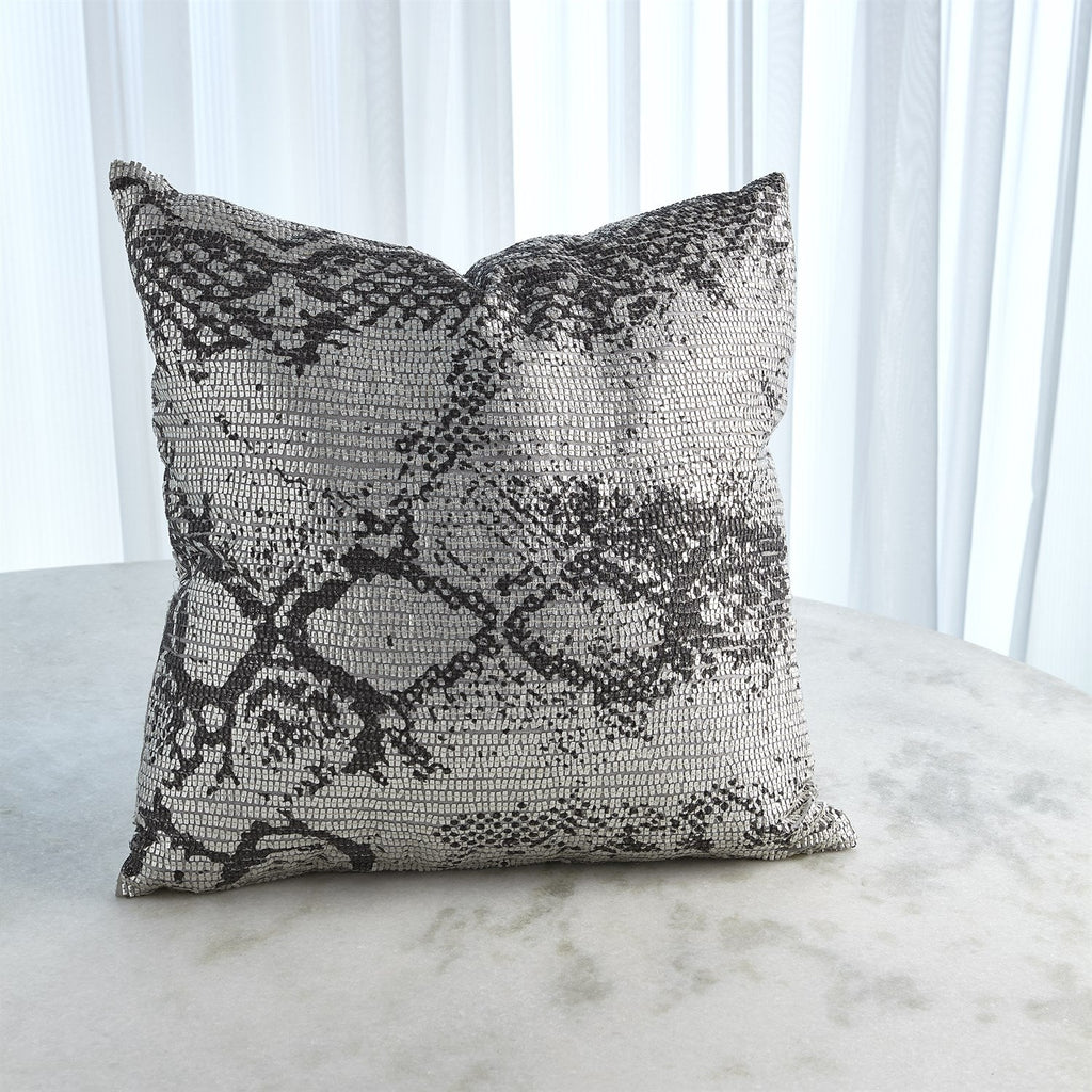 Shimmer Snake Skin Pillow - Silver-Global Views-GVSA-AS9.90002-Pillows-1-France and Son