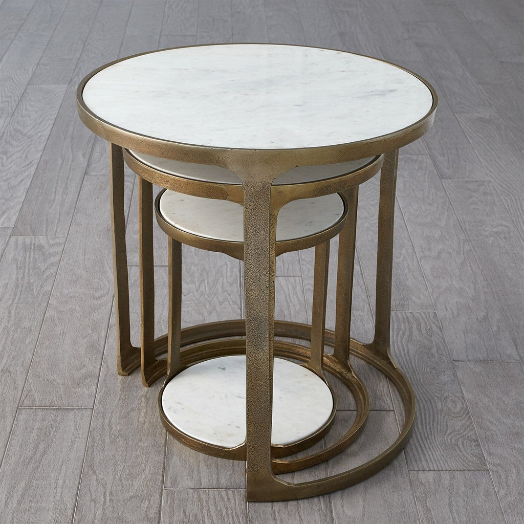 S/3 Marble Top Nesting Tables-Brass-Global Views-GVSA-9.93525-Side Tables-1-France and Son