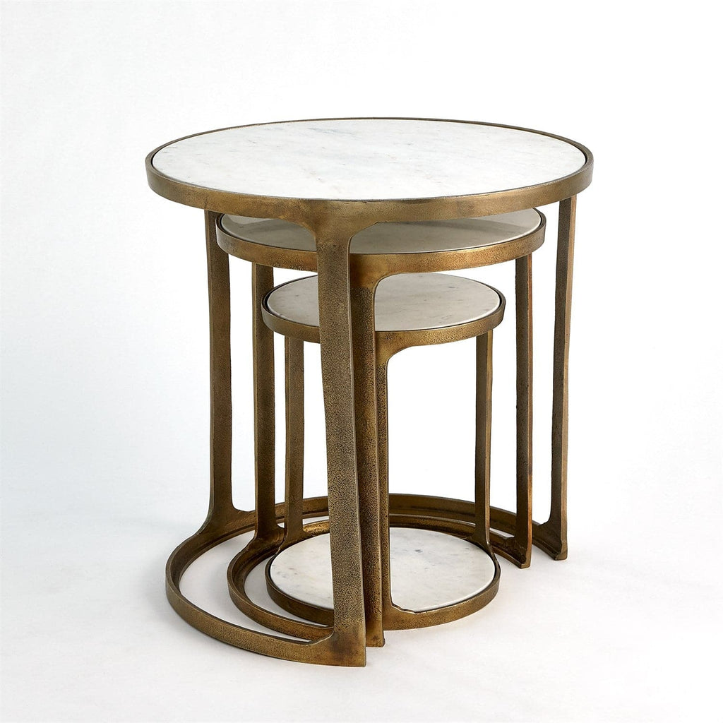 S/3 Marble Top Nesting Tables-Brass-Global Views-GVSA-9.93525-Side Tables-1-France and Son