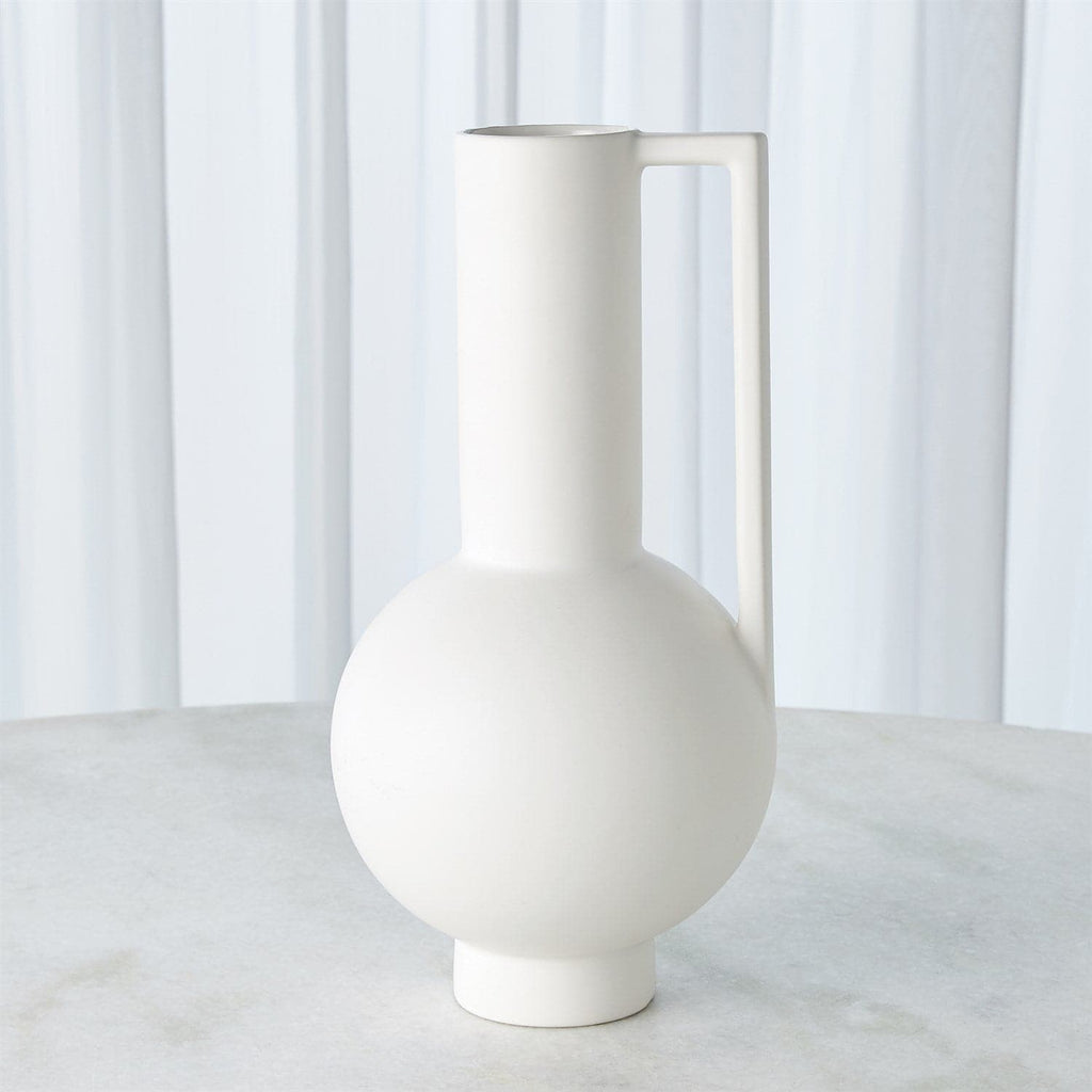 Classic Pitcher w/Handle-Global Views-GVSA-1.10779-VasesMatte White-with handle-1-France and Son