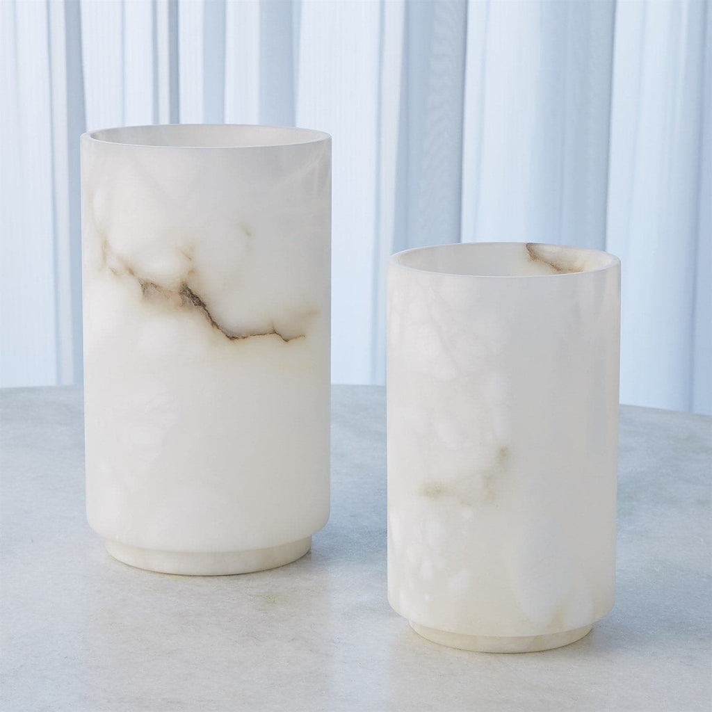Alabaster Cylinder Vase - White Large-Global Views-GVSA-3.31618-Vases-1-France and Son