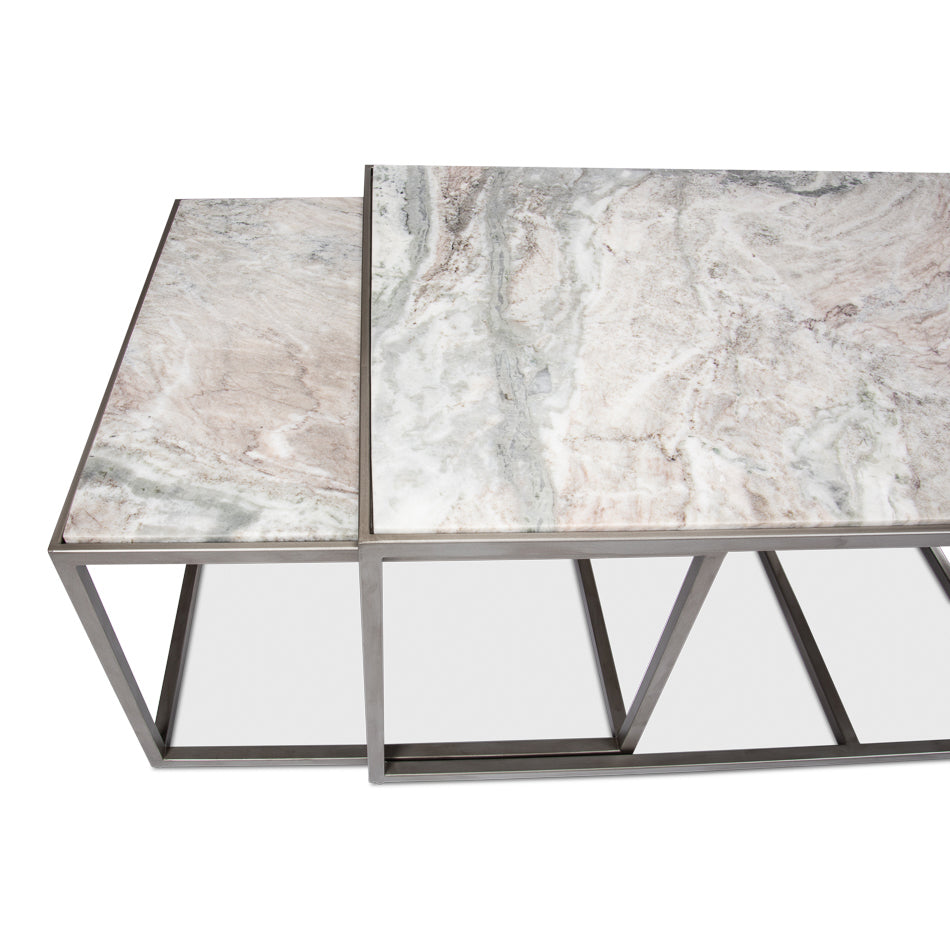 Set Of 3 Nesting Low Marble Top Tables-SARREID-SARREID-52871-Coffee Tables-1-France and Son