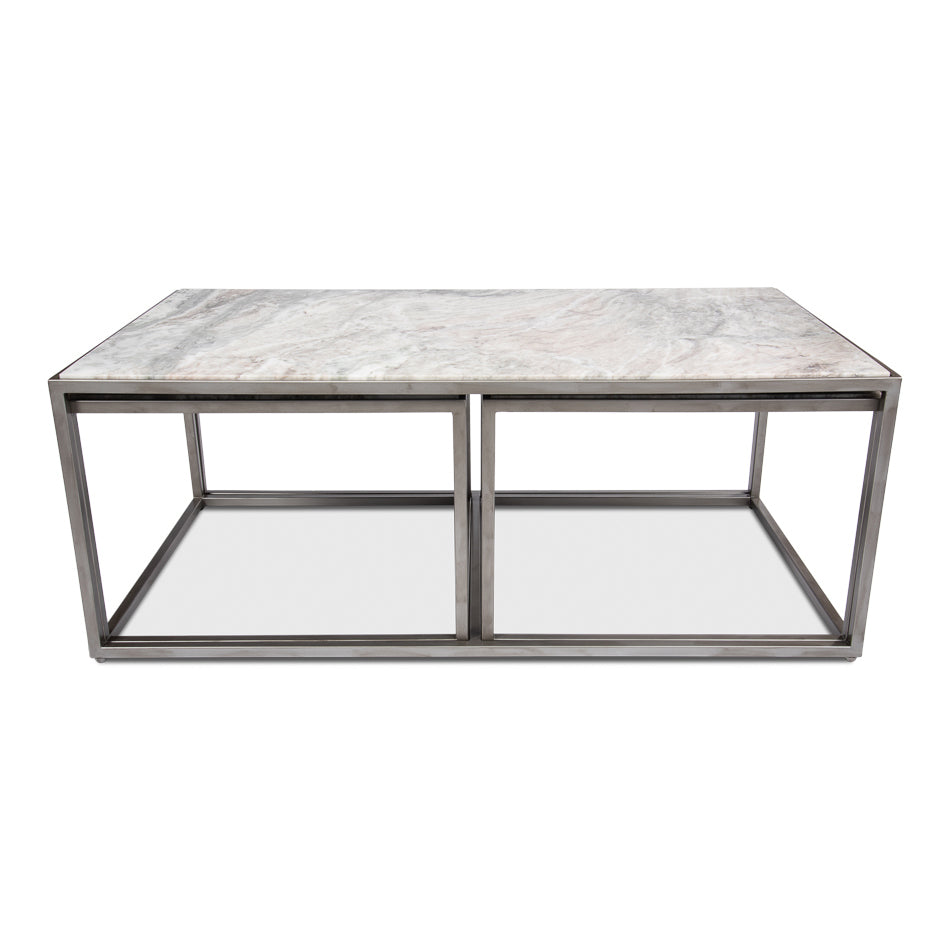 Set Of 3 Nesting Low Marble Top Tables-SARREID-SARREID-52871-Coffee Tables-1-France and Son