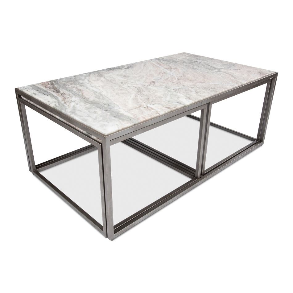 Set Of 3 Nesting Low Marble Top Tables-SARREID-SARREID-52871-Coffee Tables-1-France and Son
