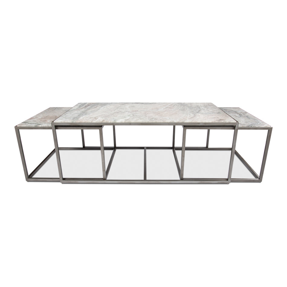 Set Of 3 Nesting Low Marble Top Tables-SARREID-SARREID-52871-Coffee Tables-1-France and Son