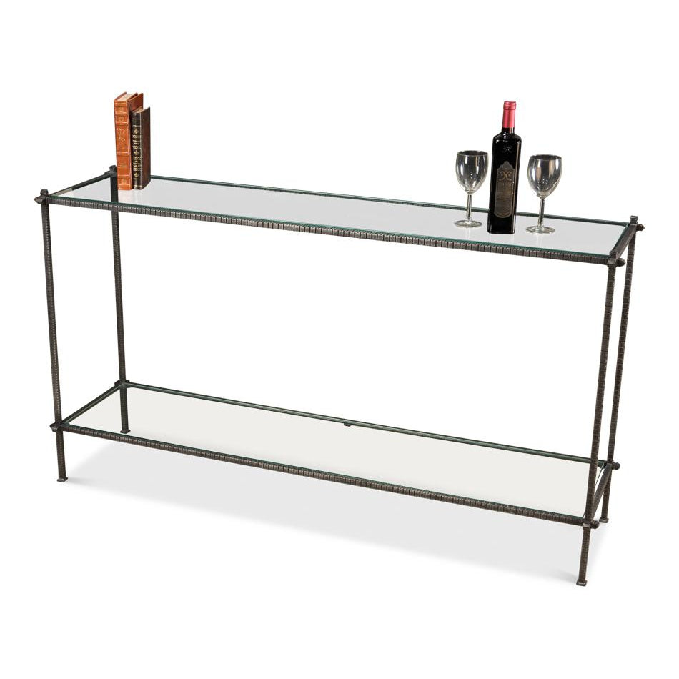 Hand Chased Iron Console Table-SARREID-SARREID-53150-Console Tables-1-France and Son