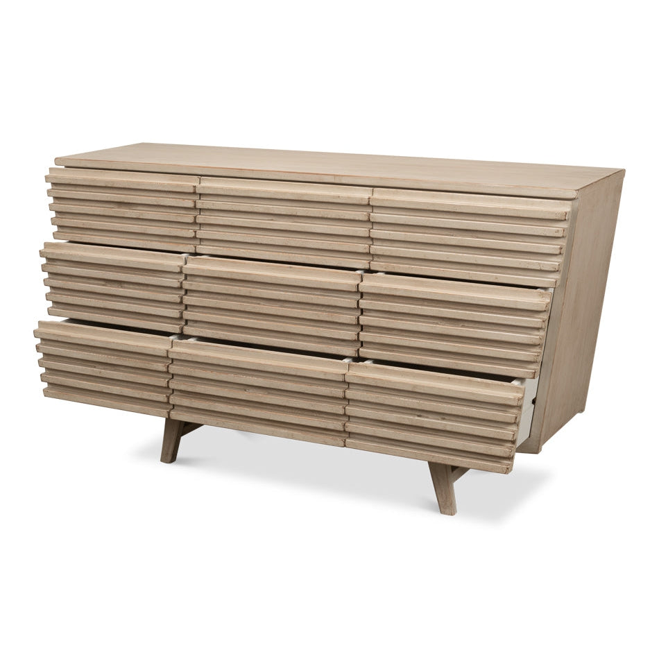 Ribbed 9 Drawer Commode-SARREID-SARREID-53590-1-DressersNatural-1-France and Son