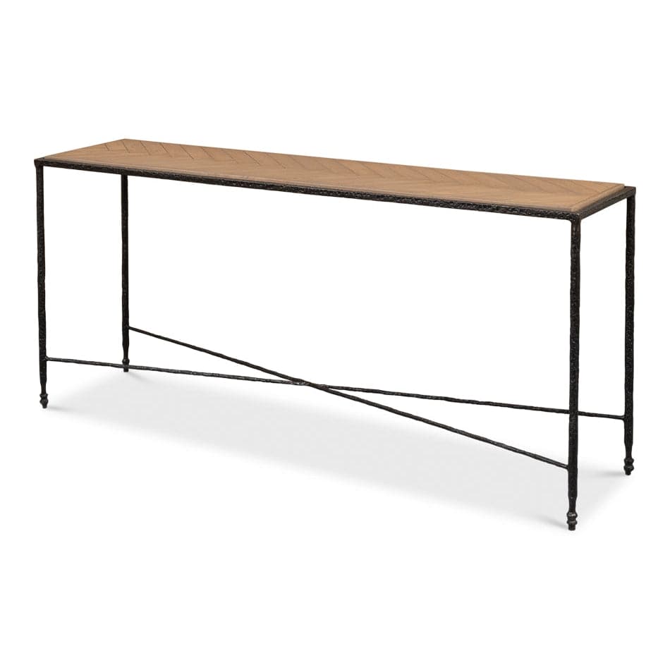 Castle Gate Rectangle Console Table W/Parquet Top-SARREID-SARREID-53811-Console Tables-1-France and Son