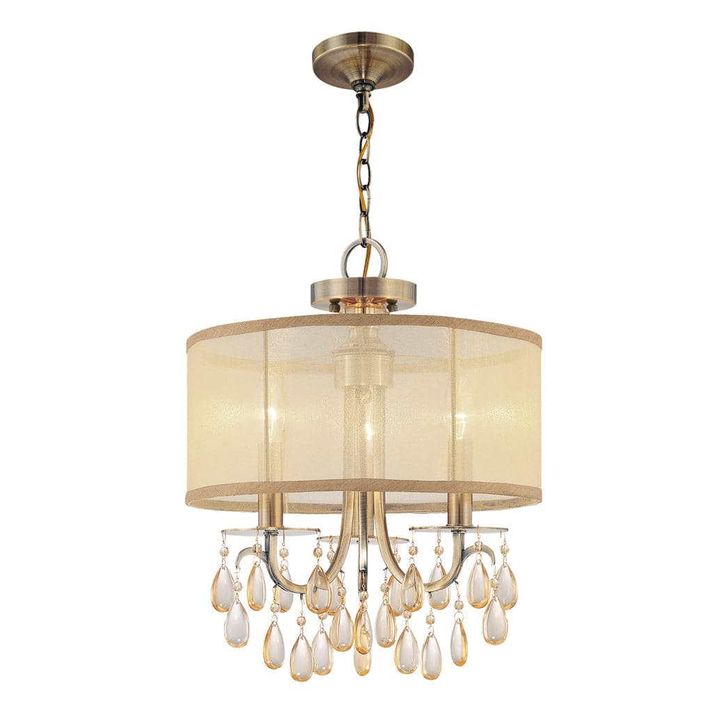 Hampton 3 Light Brass Etruscan Crystal Drum Shade Chandelier-Crystorama Lighting Company-CRYSTO-5623-AB-Chandeliers-1-France and Son