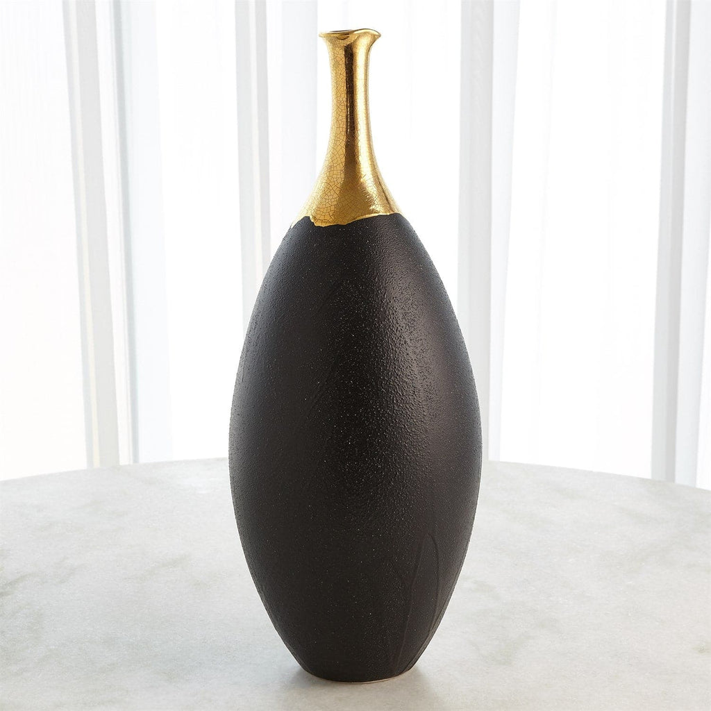 Dipped Golden Crackle/Black Slender Vase - Large-Global Views-GVSA-3.31638-Vases-1-France and Son