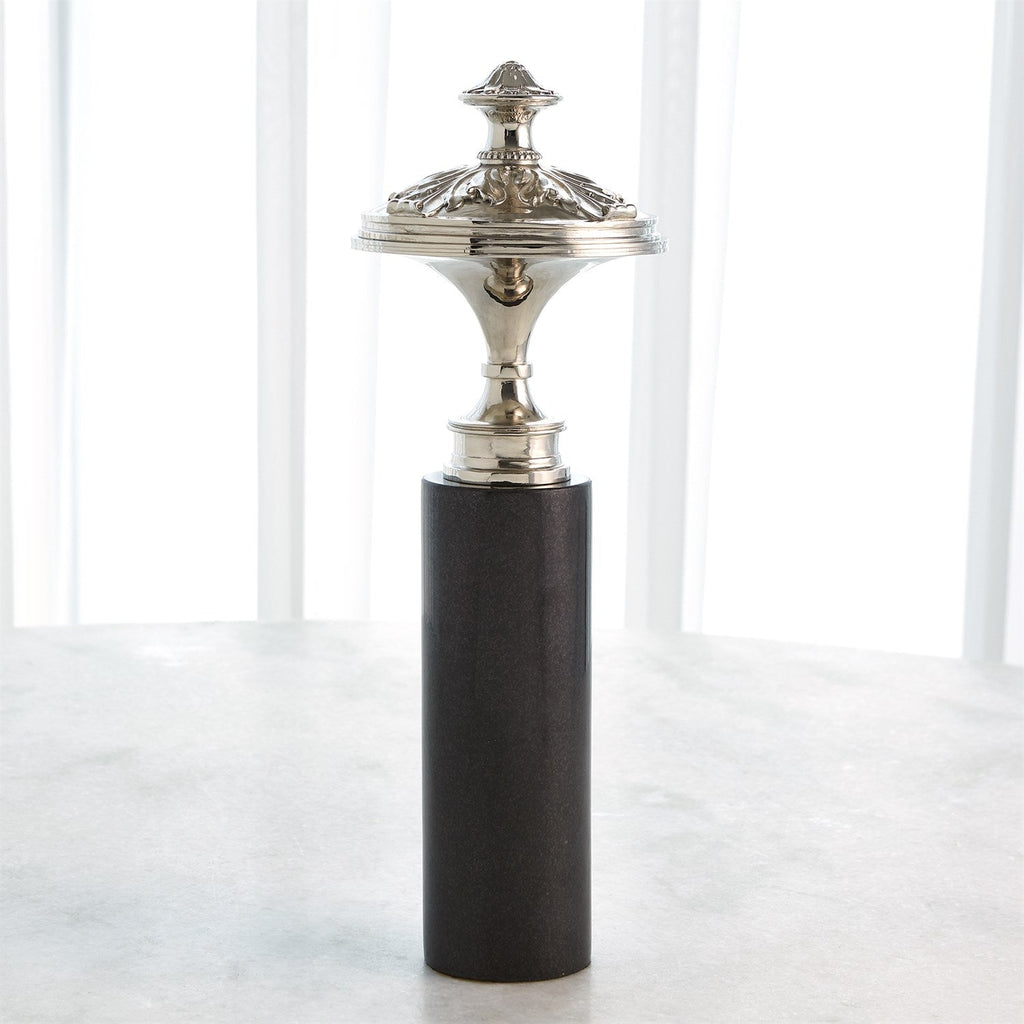 Newel Cap Sculpture - Nickel/Black Granite - Large-Global Views-GVSA-8.83020-Decorative Objects-1-France and Son
