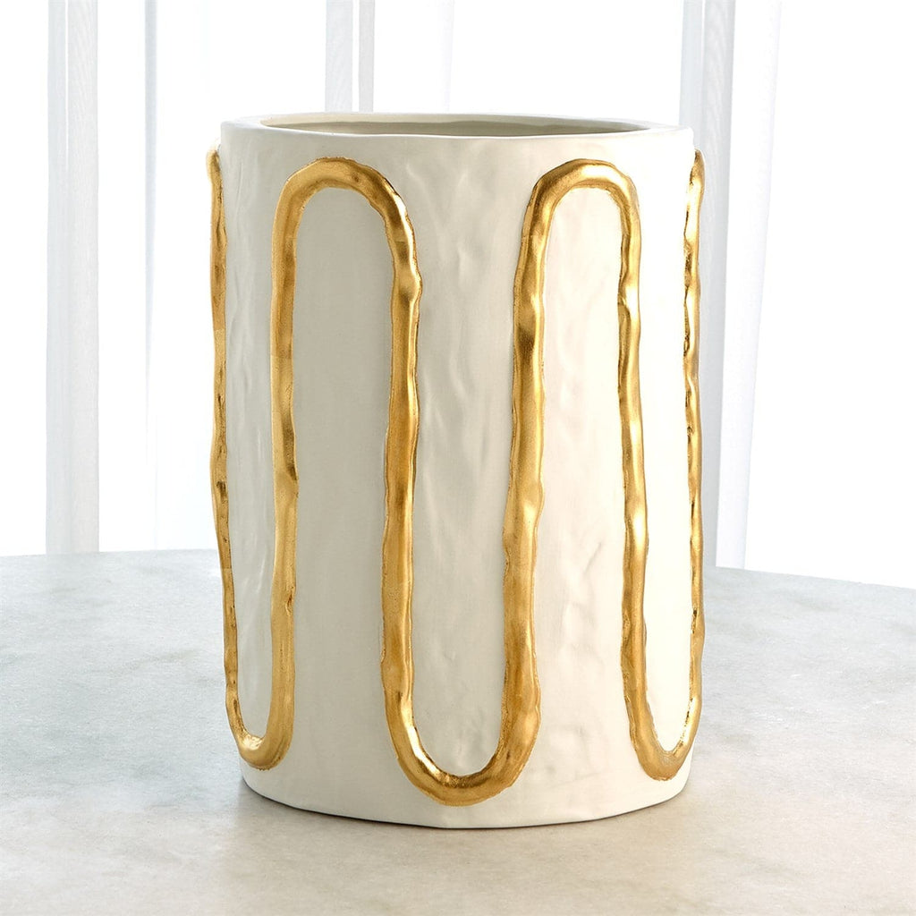 Serpentine Collection-Global Views-GVSA-3.31712-VasesLarge-Serpentine Vase - Matte White With Gold-1-France and Son
