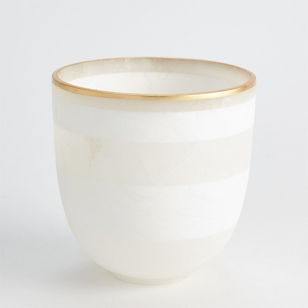 Striped Alabaster Bowl - Large-Global Views-GVSA-3.31668-DecorWhite/Silver-1-France and Son