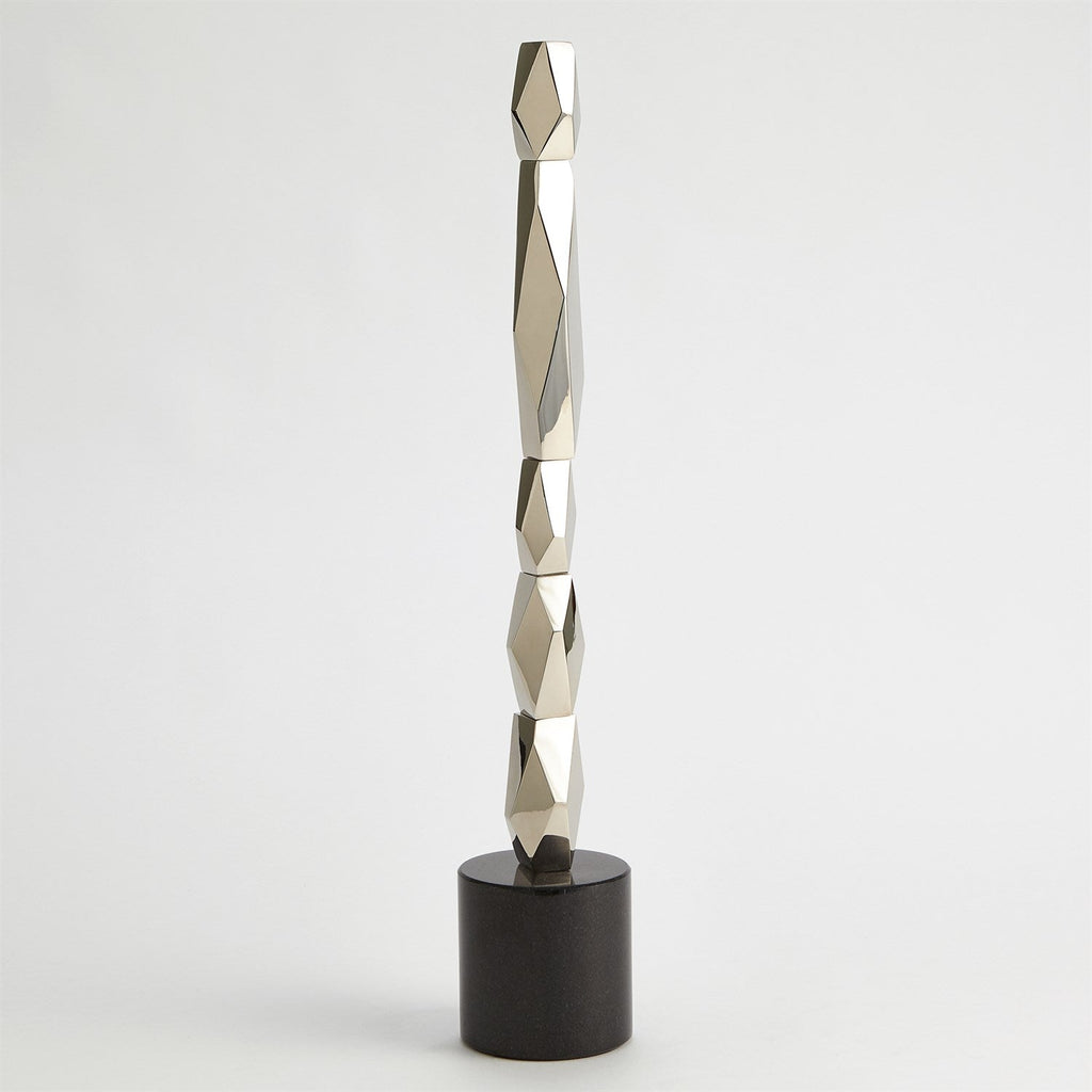 Facet Block Sculpture - Nickel - Tall-Global Views-GVSA-RT9.90027-Decorative Objects-1-France and Son
