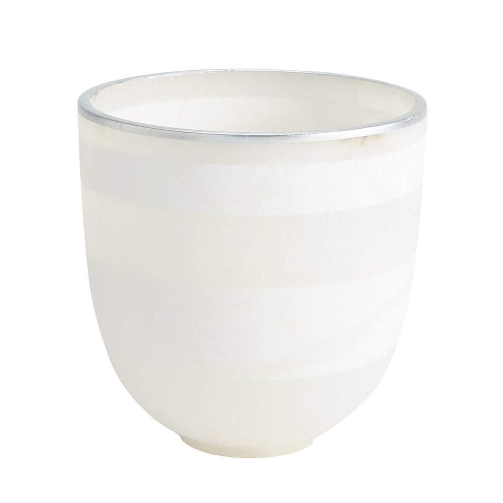Striped Alabaster Bowl - Large-Global Views-GVSA-3.31668-DecorWhite/Silver-1-France and Son