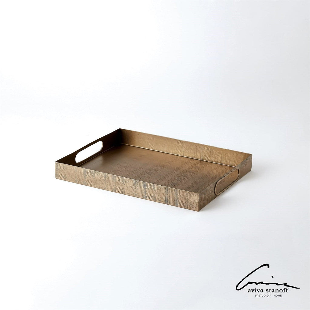 Kokoro Etched Rectangular Tray-Global Views-GVSA-AS7.90024-TraysAntique Nickel-1-France and Son