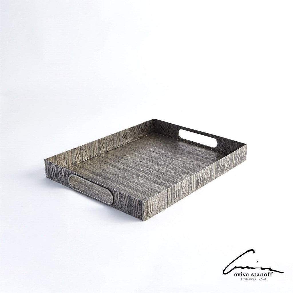 Kokoro Etched Rectangular Tray-Global Views-GVSA-AS7.90024-TraysAntique Nickel-1-France and Son