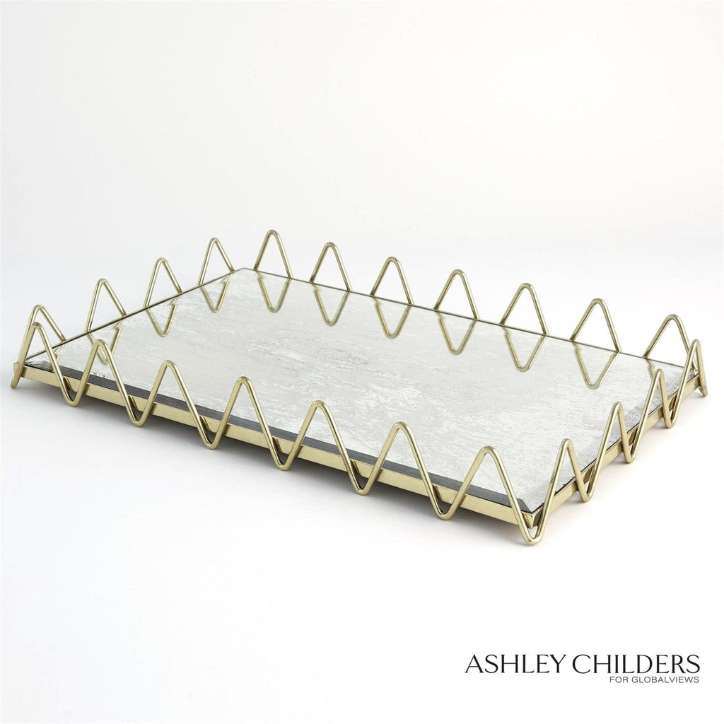 Ric Rac Tray - Gold w/Antique Mirror-Global Views-GVSA-ASH9.90027-Trays-1-France and Son