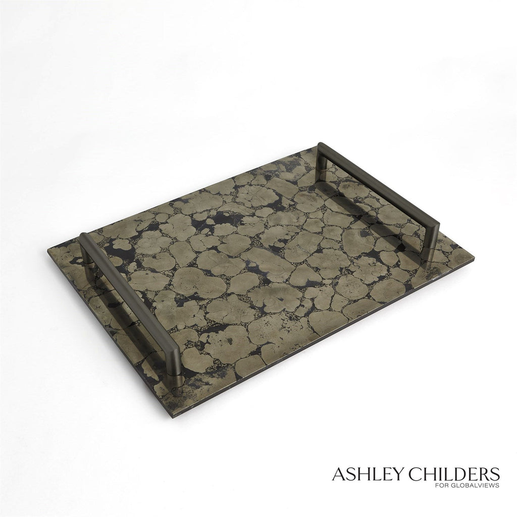 Pyrite Tray with Bronze Handles-Global Views-GVSA-ASH9.90054-Trays-1-France and Son