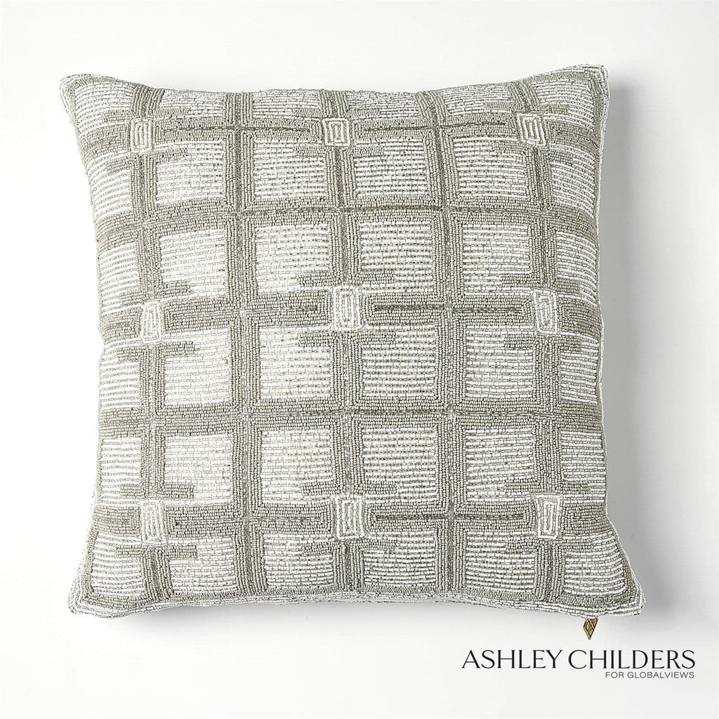 Beaded Pillow - Moonlight/Silver-Global Views-GVSA-ASH9.90057-Pillows-1-France and Son