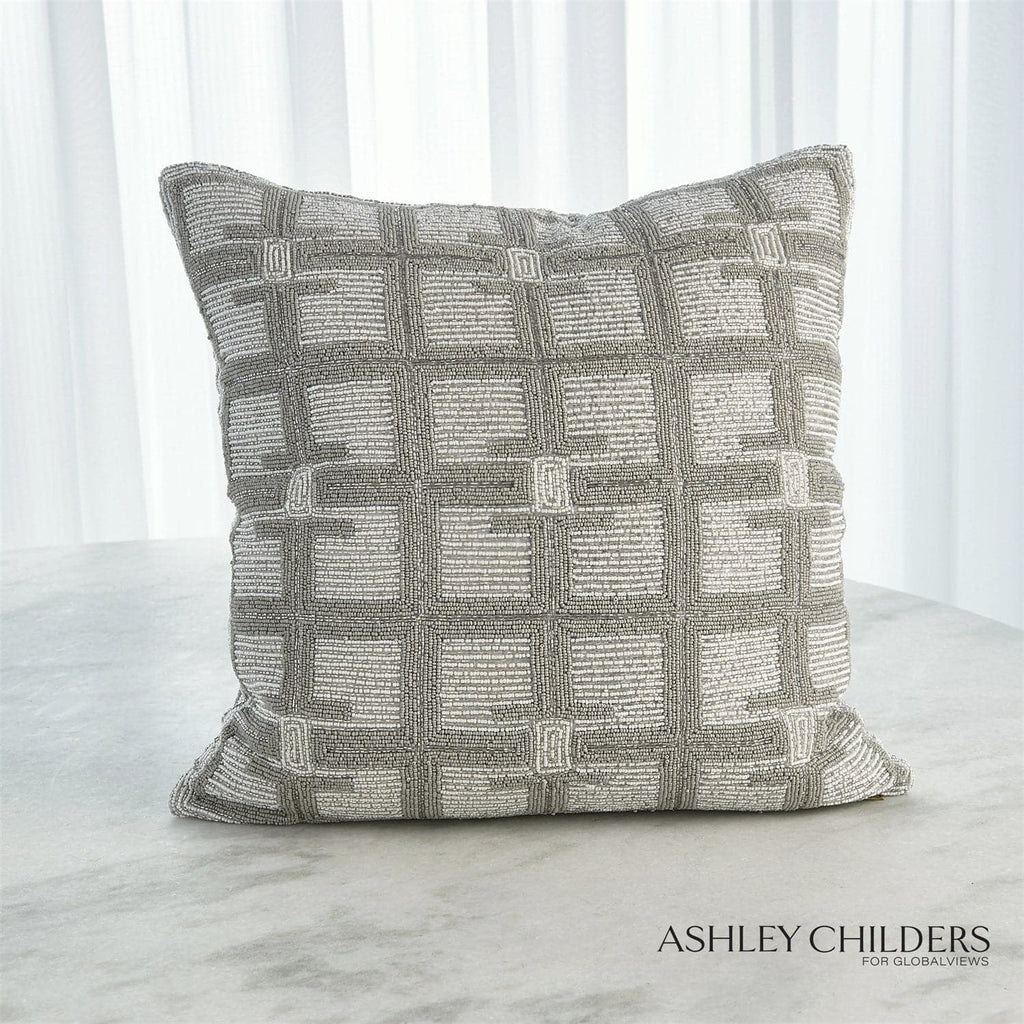 Beaded Pillow - Moonlight/Silver-Global Views-GVSA-ASH9.90057-Pillows-1-France and Son
