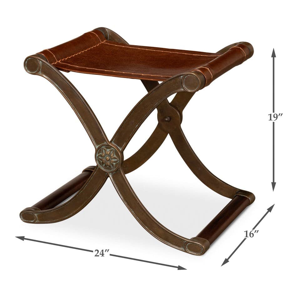 Campaign Leather Folding Stool-SARREID-SARREID-7440008-Stools & Ottomans-1-France and Son