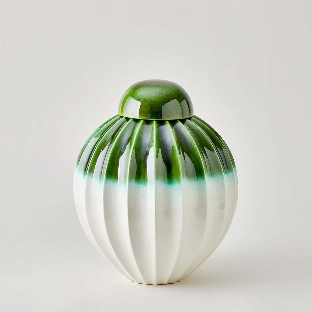 Fluted Jar W/Lid-Global Views-GVSA-1.10937-VasesLg-Emerald-1-France and Son