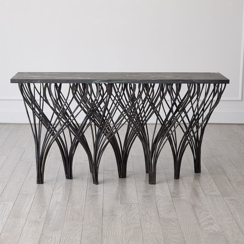 Vector Console - Natural Iron w/Black Marine Leather Marble-Global Views-GVSA-7.91657-Console Tables-1-France and Son