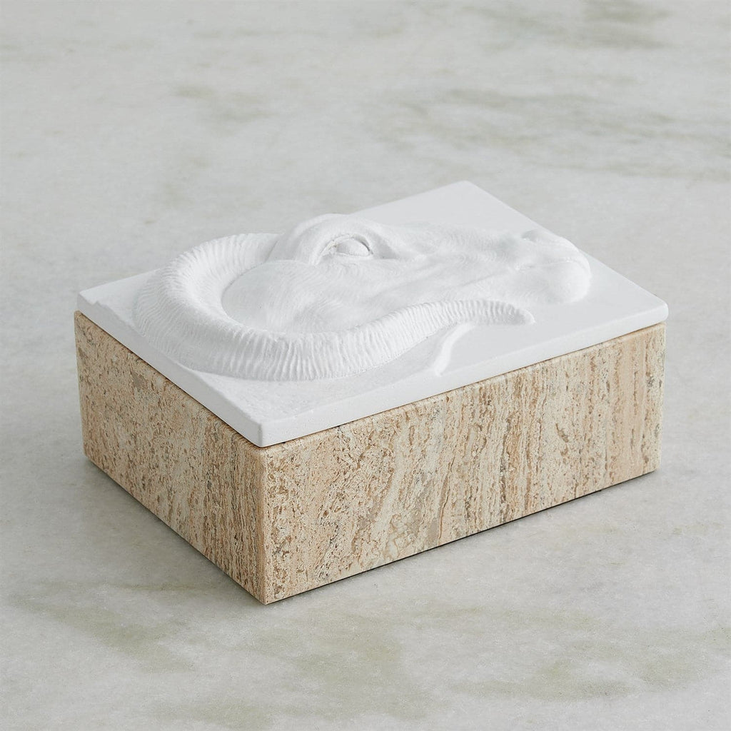 Egyptian Ram Plaster/Travertine Box-Global Views-GVSA-5174-Baskets & Boxes-1-France and Son