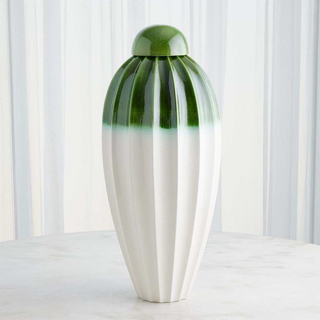 Fluted Jar W/Lid-Global Views-GVSA-1.10937-VasesLg-Emerald-1-France and Son