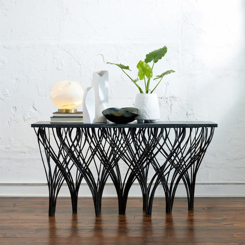 Vector Console - Natural Iron w/Black Marine Leather Marble-Global Views-GVSA-7.91657-Console Tables-1-France and Son