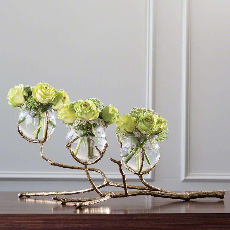 Twig Vase Holder-Brass-Global Views-GVSA-9.92654-DecorTwig Triple Vase Holder-Brass-1-France and Son