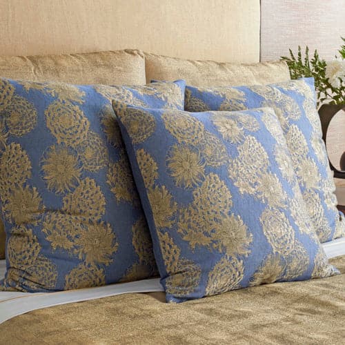 Chrysanthemum Pillow-Ann Gish-ANNGISH-PWCY2222-BLE-Bedding-1-France and Son