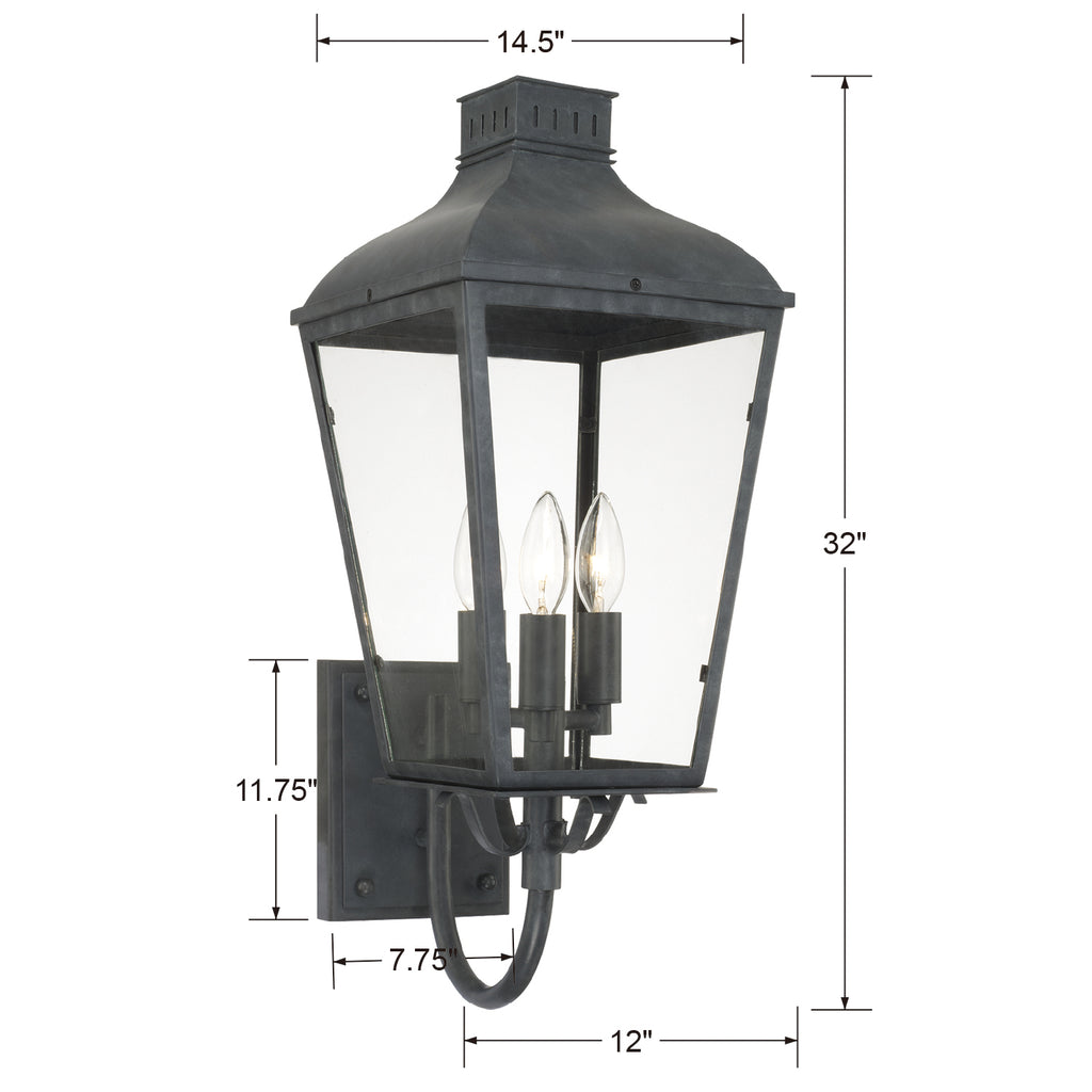 Dumont Outdoor 3 Light Wall Mount-Crystorama Lighting Company-CRYSTO-DUM-9802-GE-Wall Lighting-1-France and Son