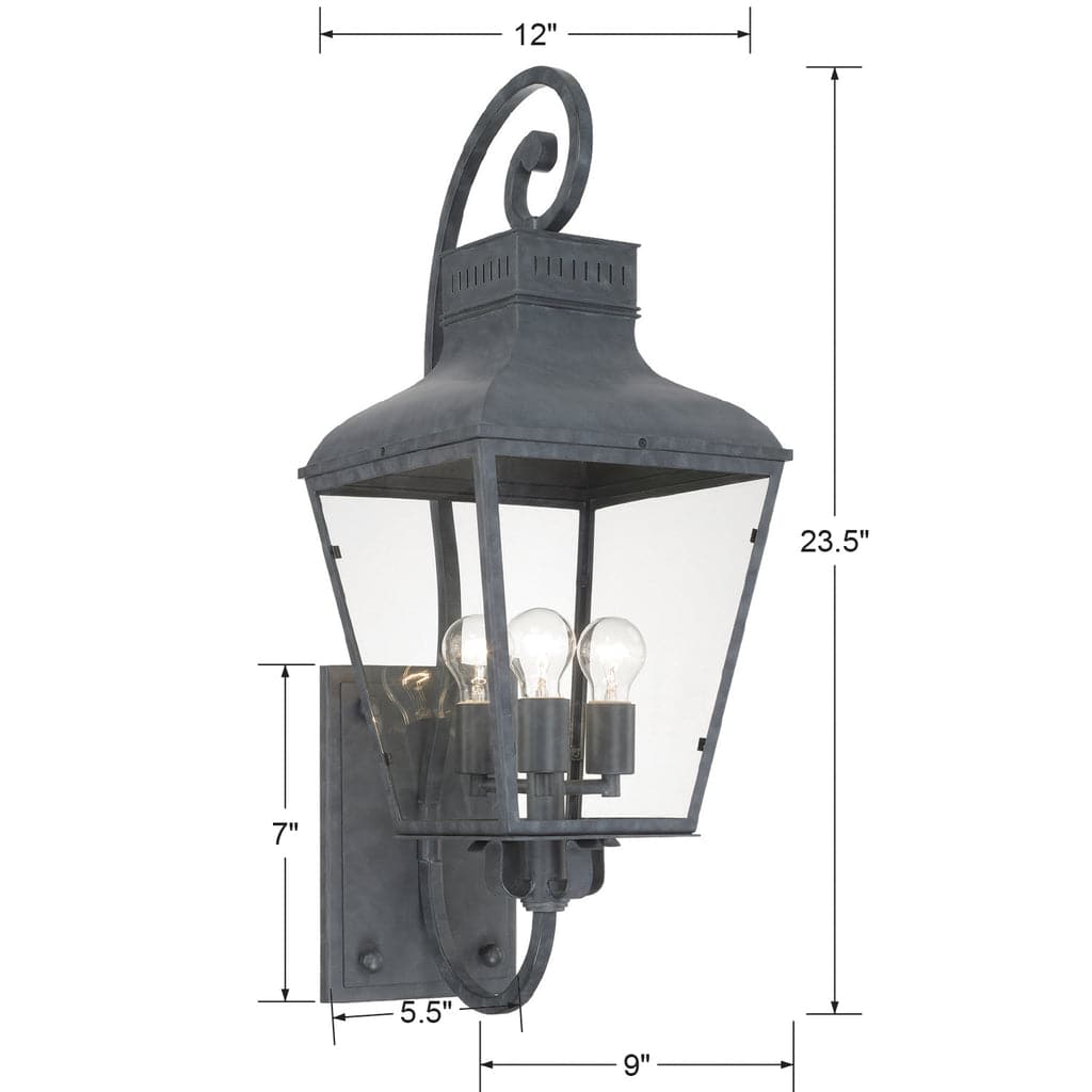 Dumont Outdoor 3 Light Wall Mount-Crystorama Lighting Company-CRYSTO-DUM-9803-GE-Chandeliers-1-France and Son