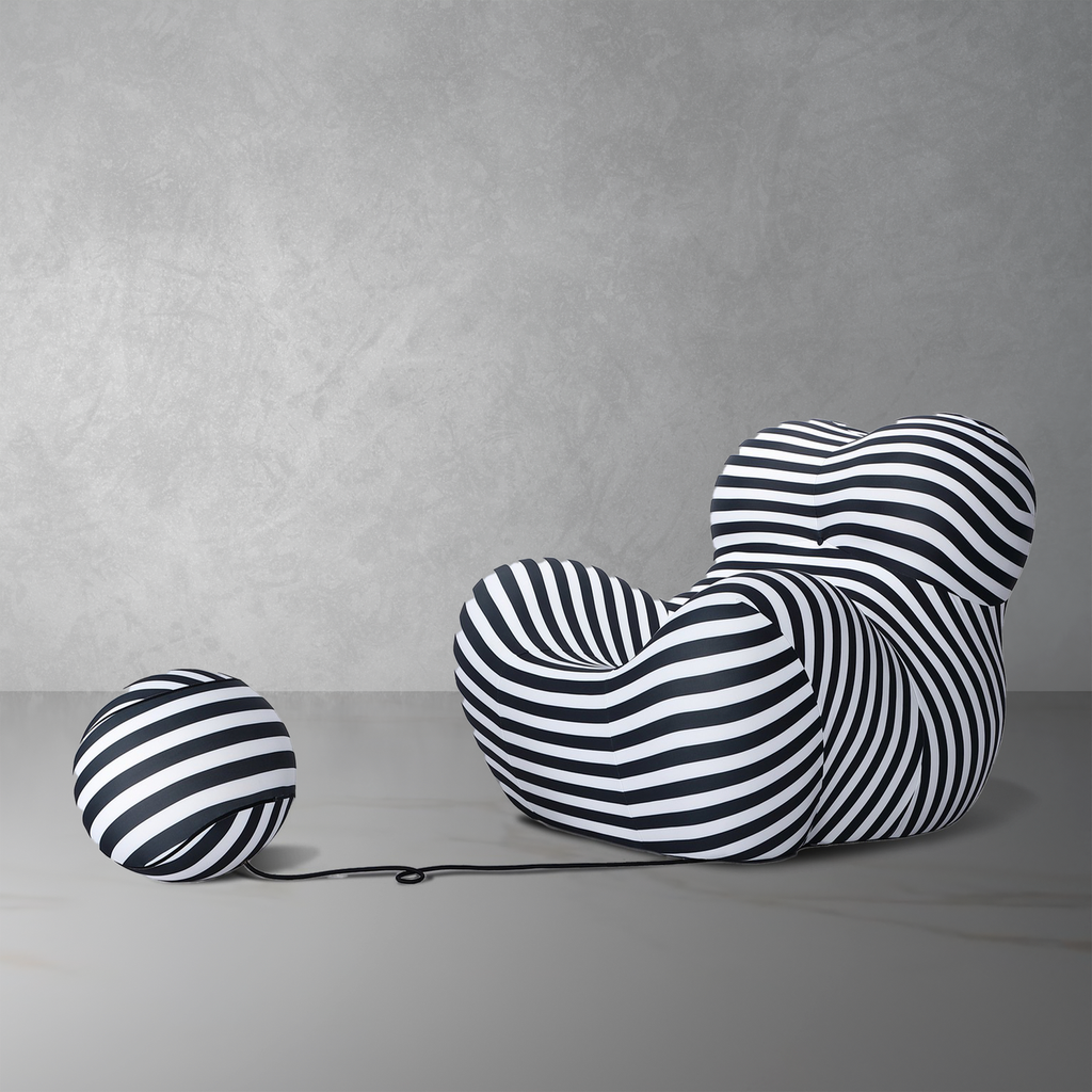 Striped Up Chair with Tethered Ball Ottoman-France & Son-FB8011BLKWHT-Lounge Chairs-2-France and Son