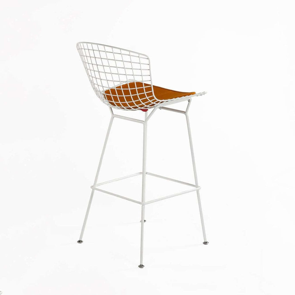Mid-Century Modern Reproduction Bertoia Counter Stool - White Powder Coated Frame with Orange Pad Inspired by Harry Bertoia