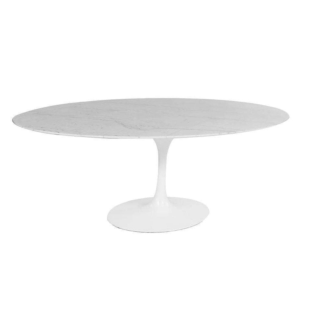 Carrara Marble Pedestal Dining Table - 77" Oval-France & Son-FET8316AWHT-Dining Tables-1-France and Son
