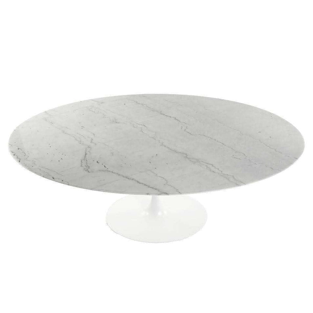 Carrara Marble Pedestal Dining Table - 77" Oval-France & Son-FET8316AWHT-Dining Tables-1-France and Son