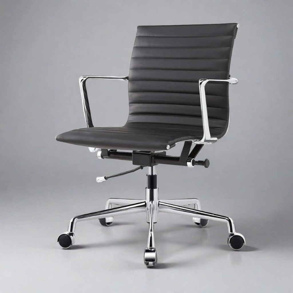 Ribbed Leather Office Chair - Black-FAS REPRO-STOCKR-FKC2012BLK-Task Chairs-4-France and Son